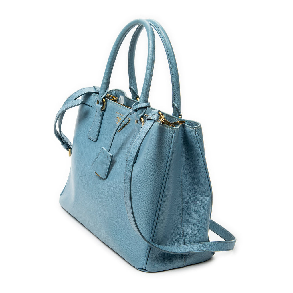 Shoulder Bag Medium Open Tote Light Blue Saffiano Leather