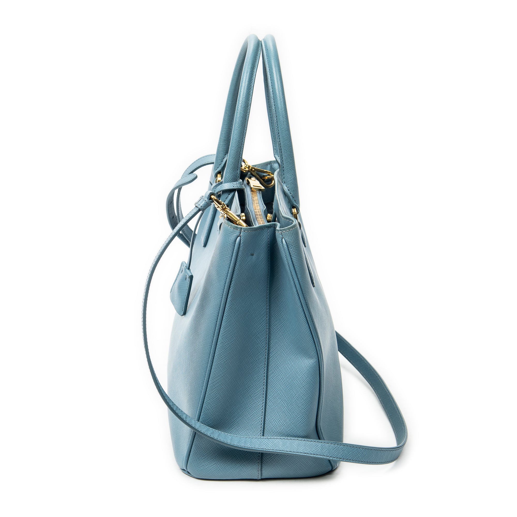 Shoulder Bag Medium Open Tote Light Blue Saffiano Leather