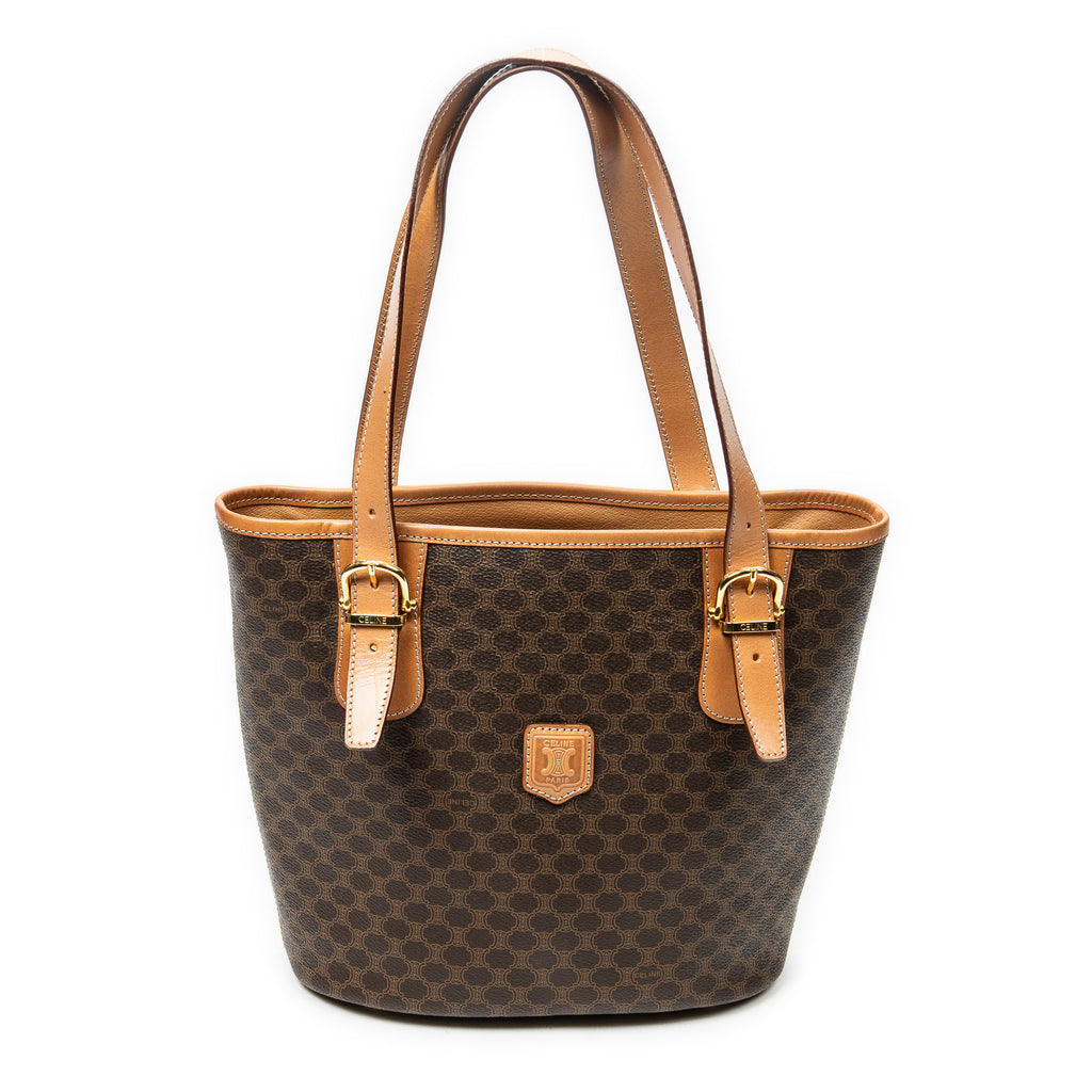 Shoulder Bag Vintage Bucket Tote Brown Macadam Coated Canvas