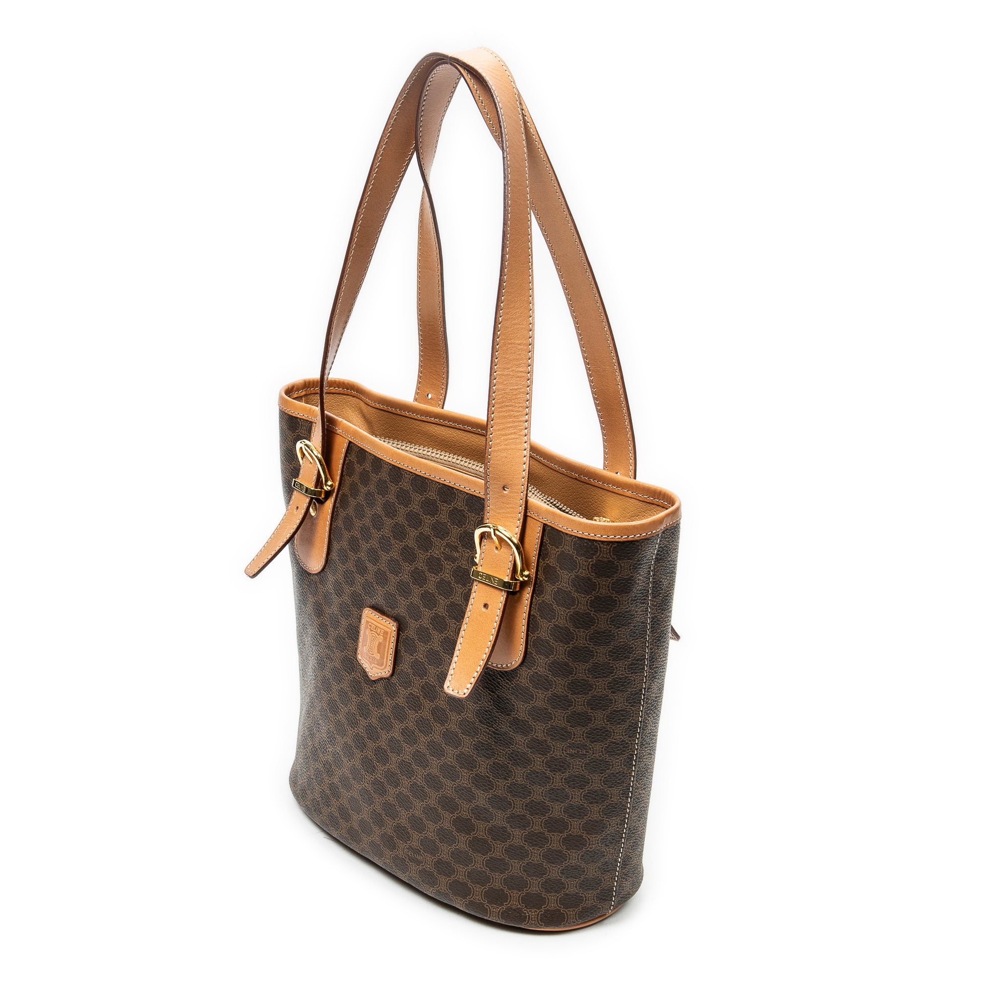 Shoulder Bag Vintage Bucket Tote Brown Macadam Coated Canvas