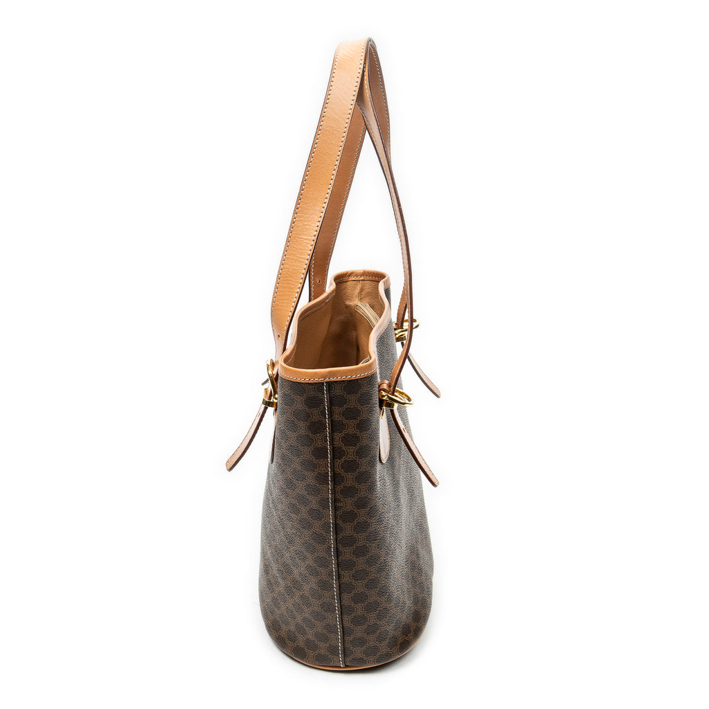 Shoulder Bag Vintage Bucket Tote Brown Macadam Coated Canvas