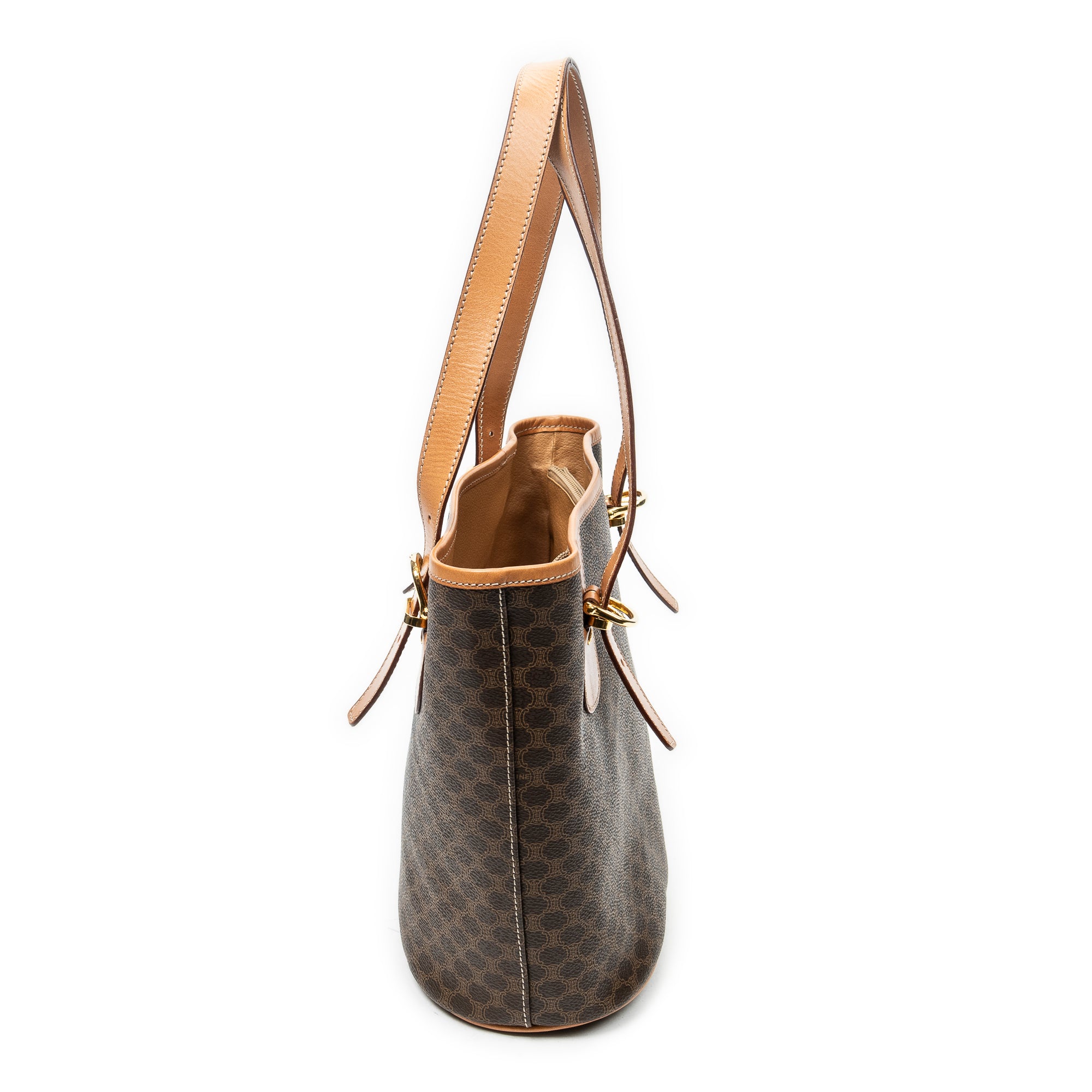 Shoulder Bag Vintage Bucket Tote Brown Macadam Coated Canvas