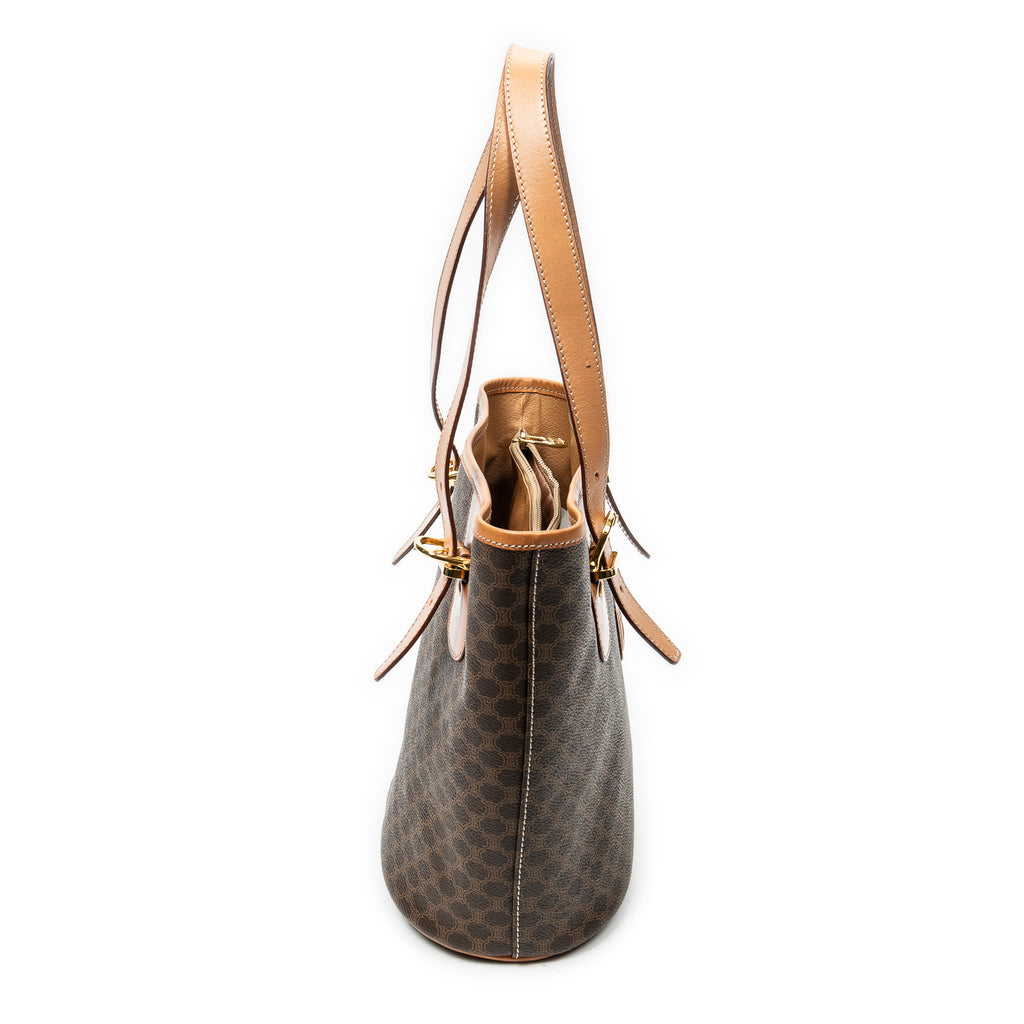 Shoulder Bag Vintage Bucket Tote Brown Macadam Coated Canvas