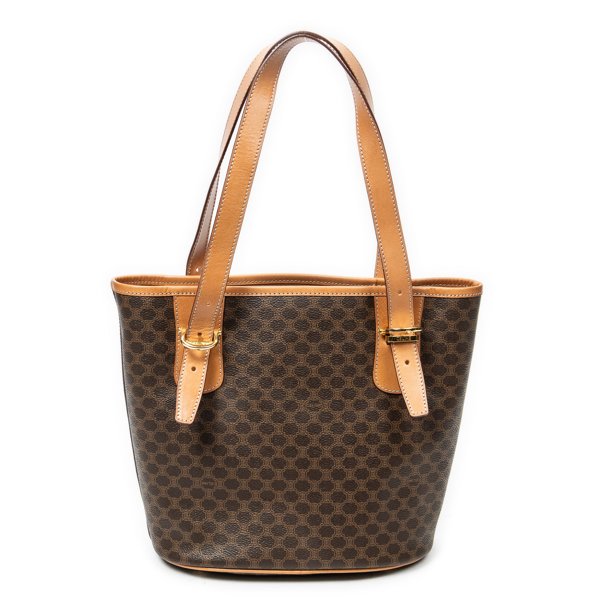 Shoulder Bag Vintage Bucket Tote Brown Macadam Coated Canvas