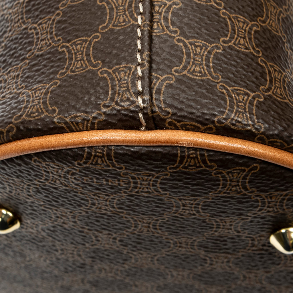 Shoulder Bag Vintage Bucket Tote Brown Macadam Coated Canvas