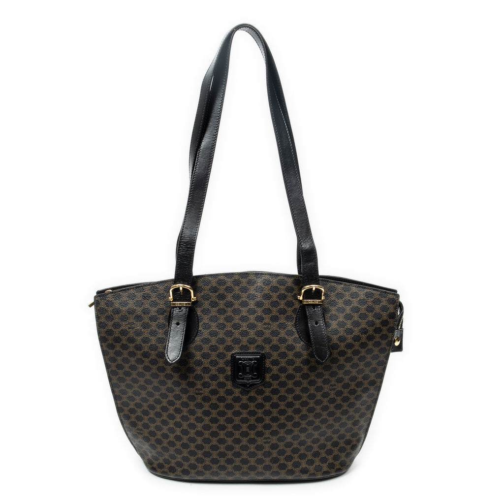 Shoulder Bag Vintage Shoulder Zip Tote Black Macadam Coated Canvas