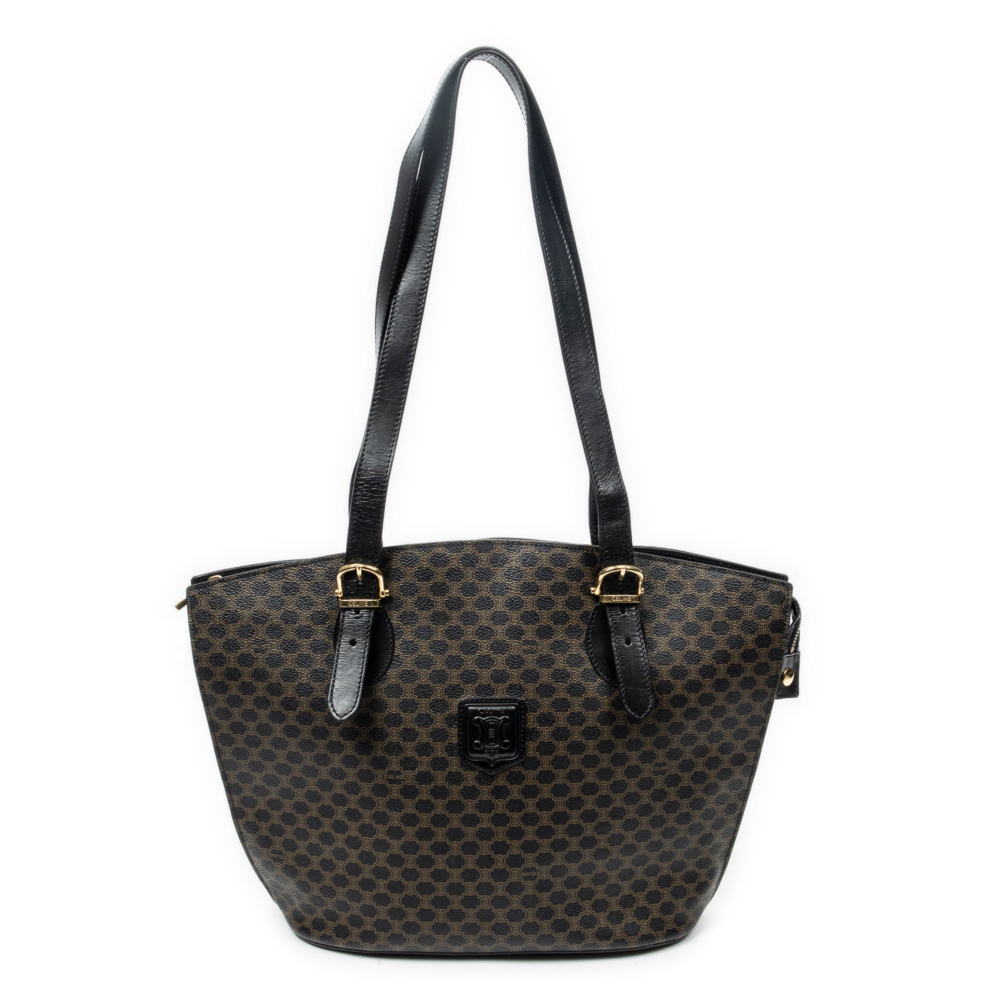 Shoulder Bag Vintage Shoulder Zip Tote Black Macadam Coated Canvas