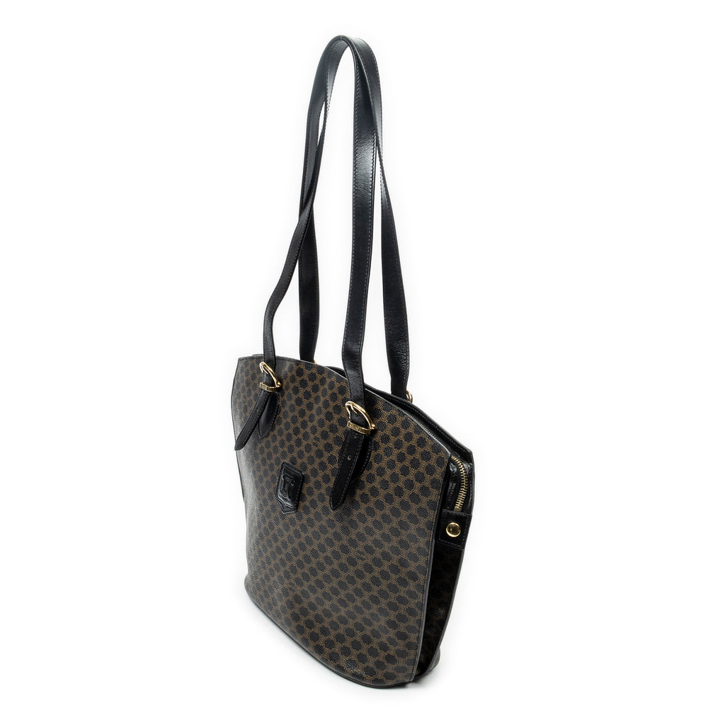 Shoulder Bag Vintage Shoulder Zip Tote Black Macadam Coated Canvas