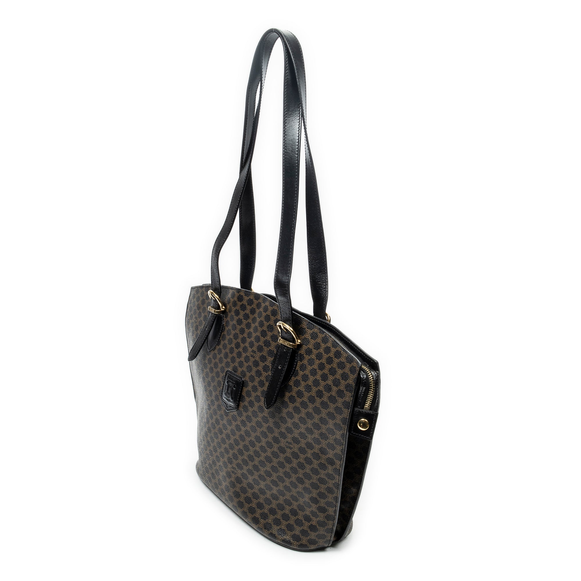 Shoulder Bag Vintage Shoulder Zip Tote Black Macadam Coated Canvas