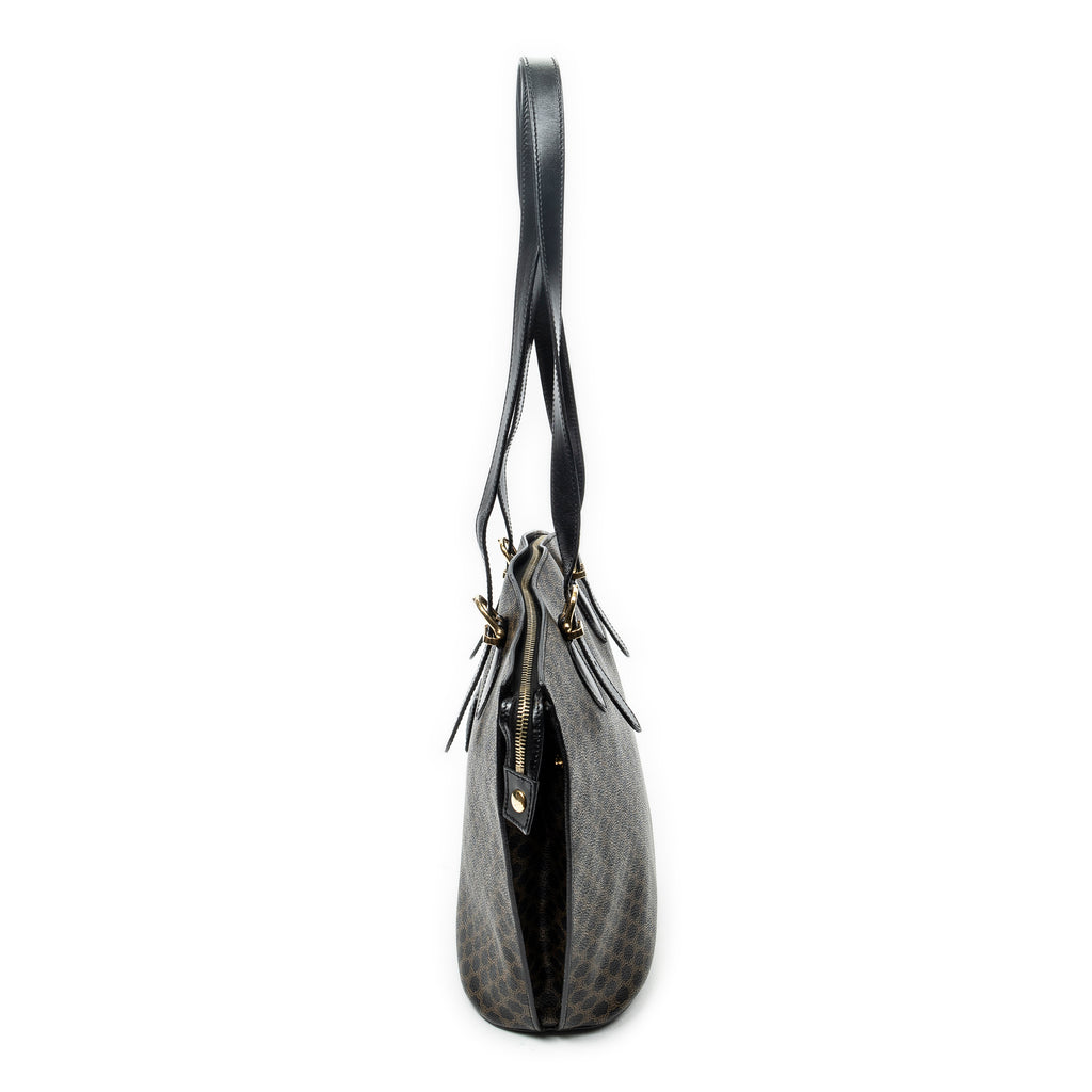 Shoulder Bag Vintage Shoulder Zip Tote Black Macadam Coated Canvas