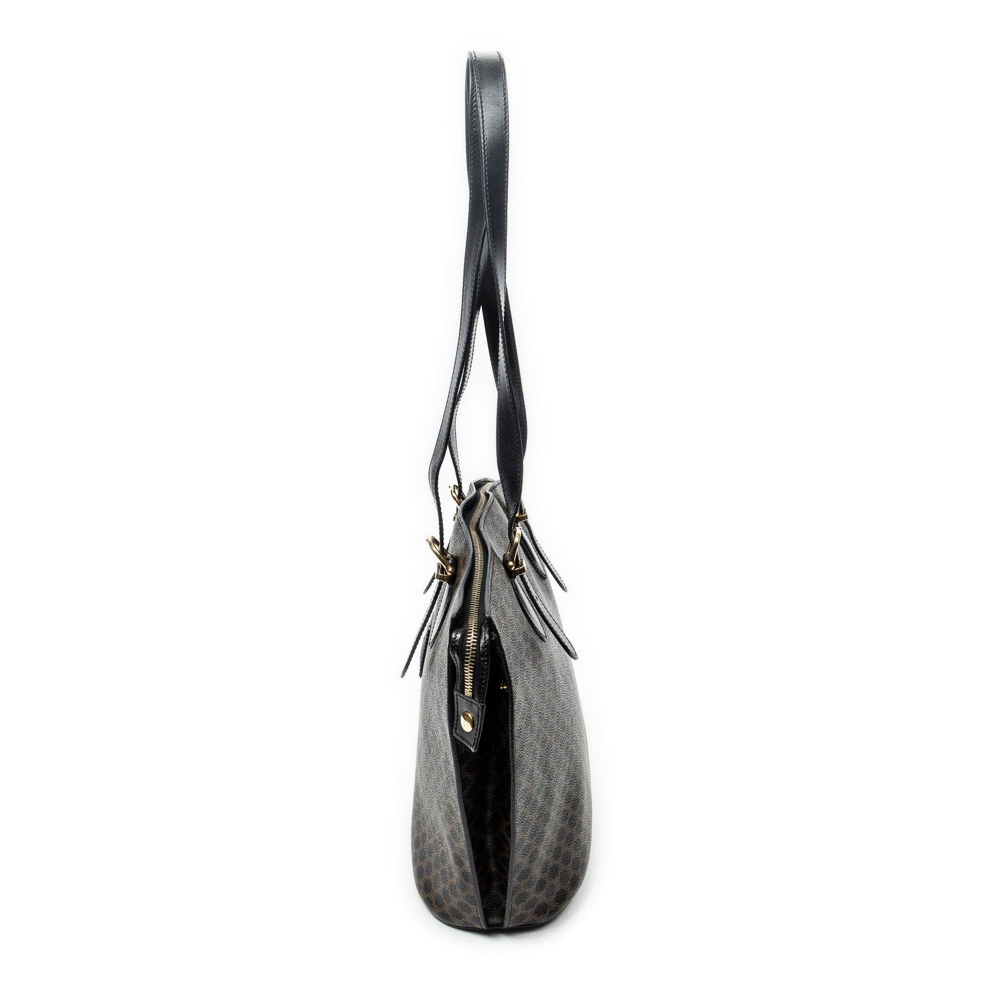Shoulder Bag Vintage Shoulder Zip Tote Black Macadam Coated Canvas
