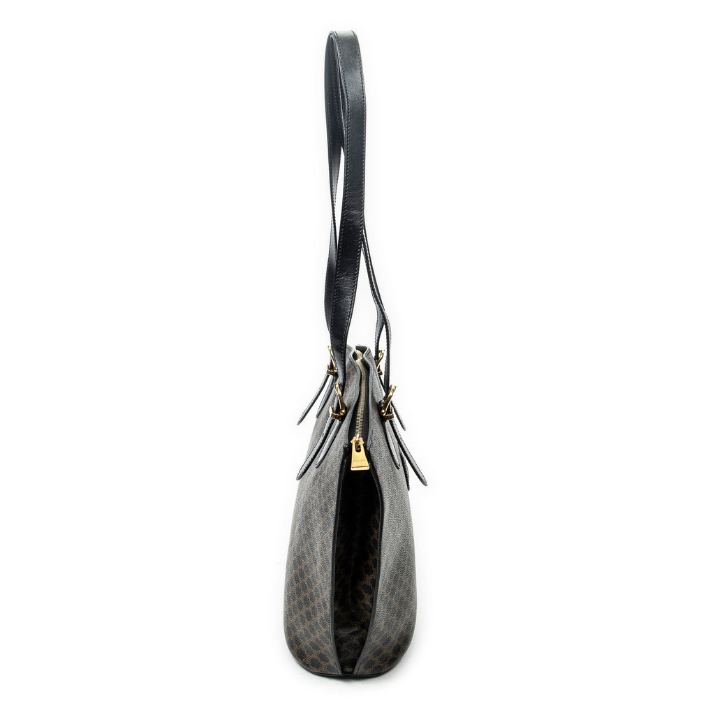 Shoulder Bag Vintage Shoulder Zip Tote Black Macadam Coated Canvas