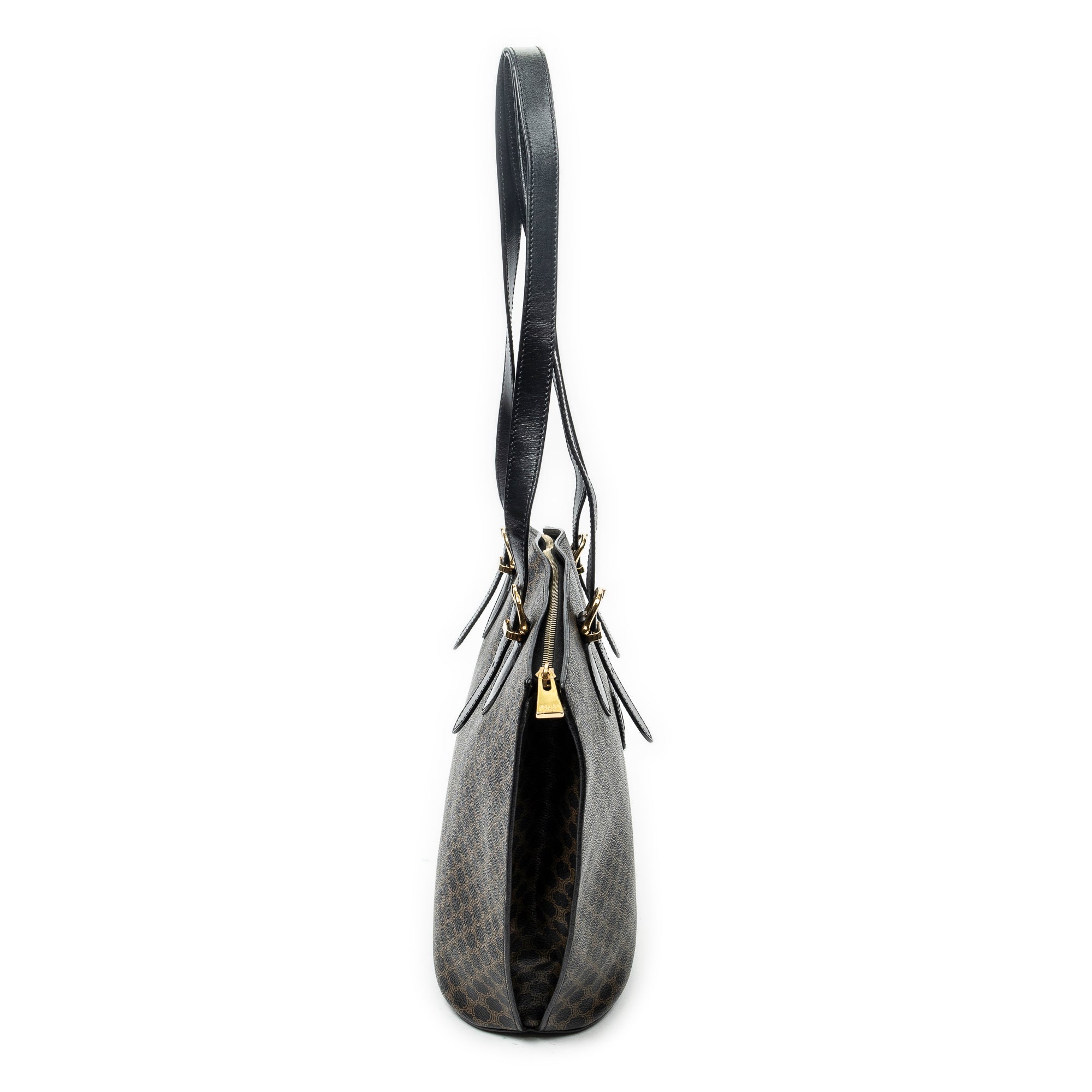 Shoulder Bag Vintage Shoulder Zip Tote Black Macadam Coated Canvas