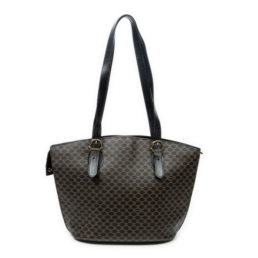 Shoulder Bag Vintage Shoulder Zip Tote Black Macadam Coated Canvas