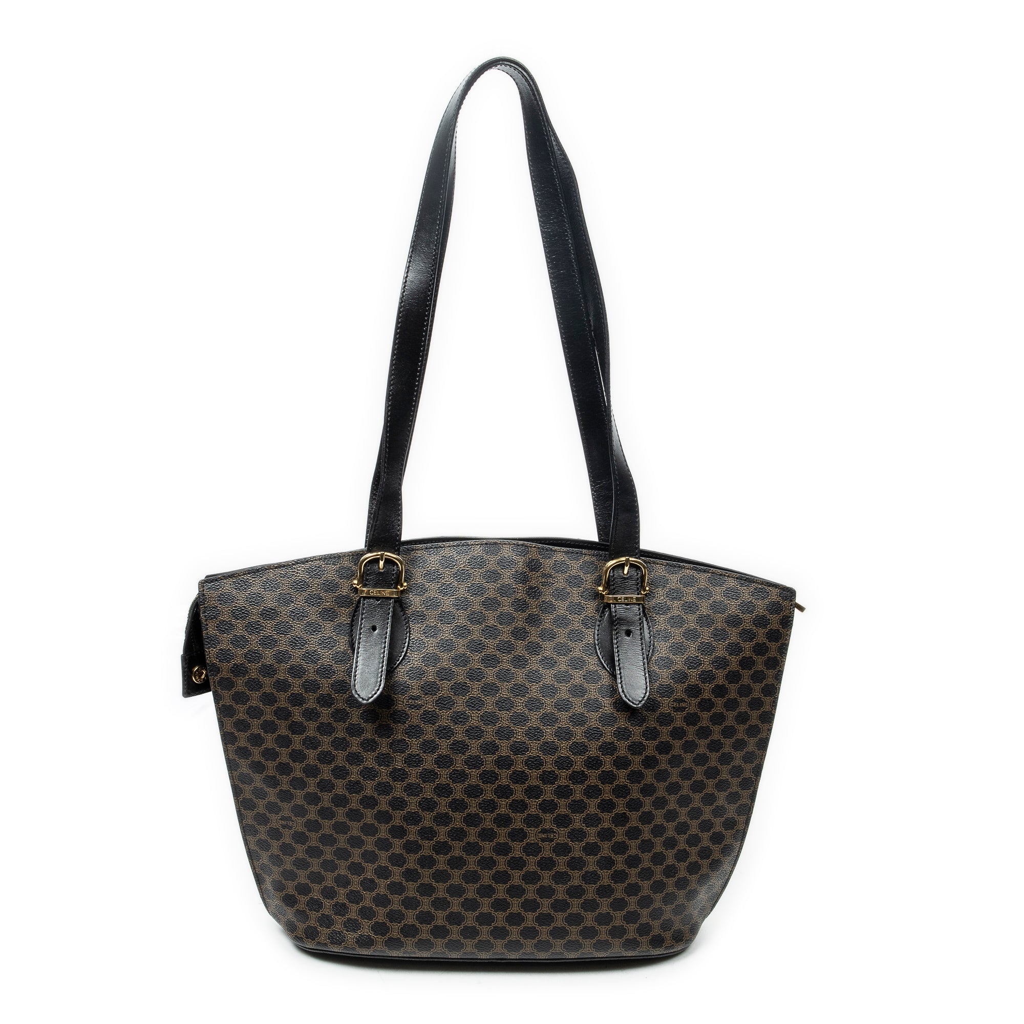 Shoulder Bag Vintage Shoulder Zip Tote Black Macadam Coated Canvas