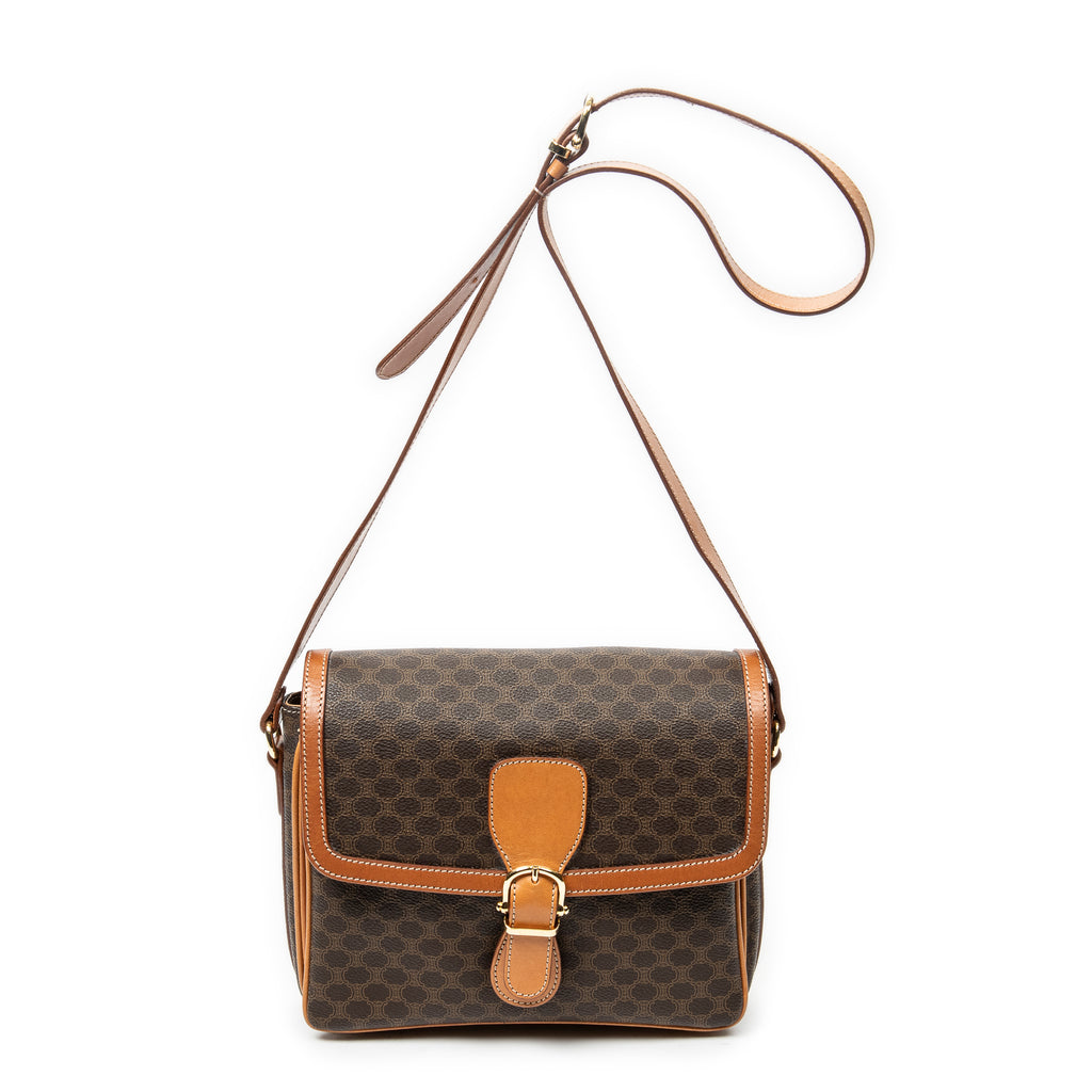 Shoulder Bag Vintage Buckle Flap Crossbody Brown Macadam Coated Canvas