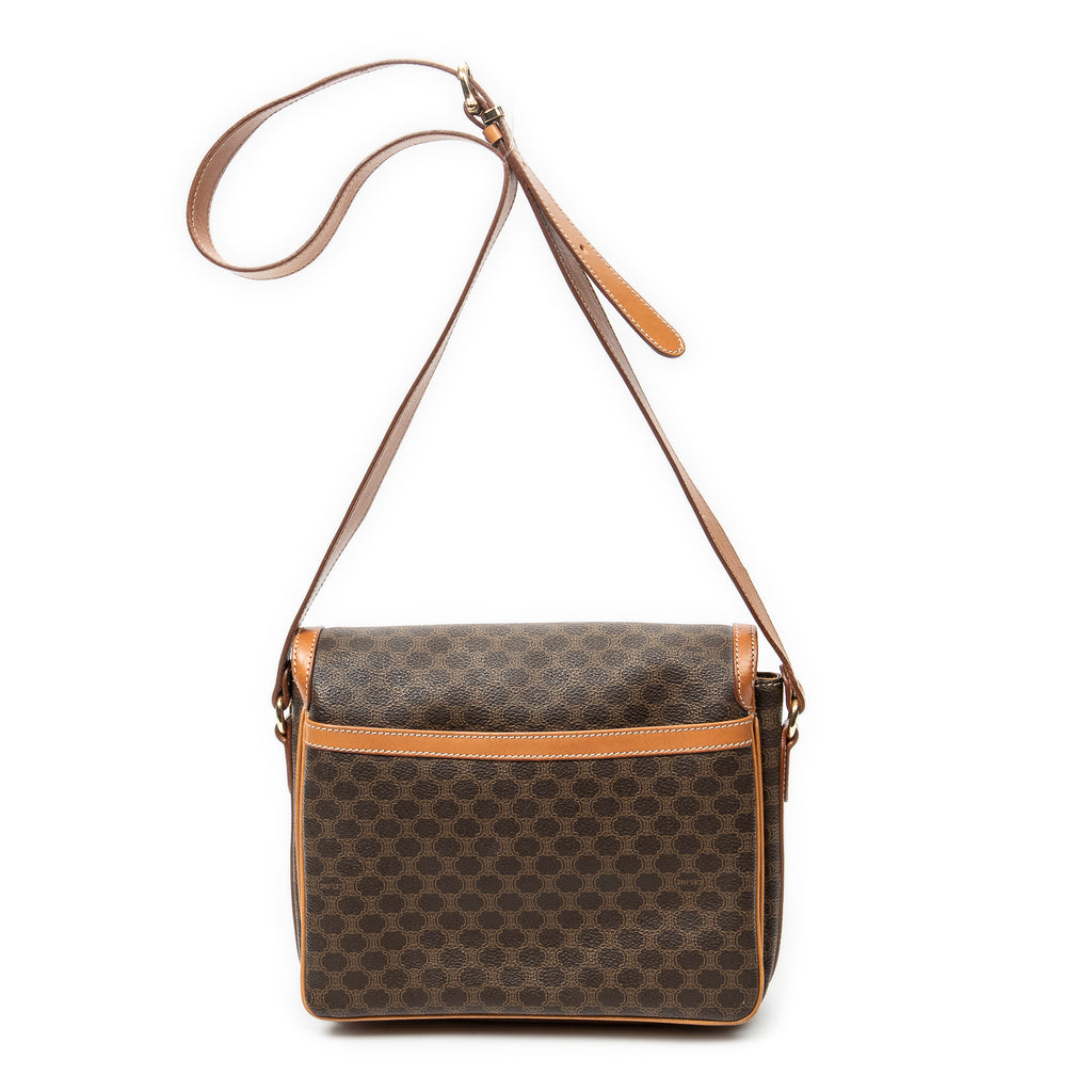 Shoulder Bag Vintage Buckle Flap Crossbody Brown Macadam Coated Canvas