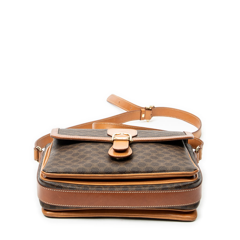 Shoulder Bag Vintage Buckle Flap Crossbody Brown Macadam Coated Canvas