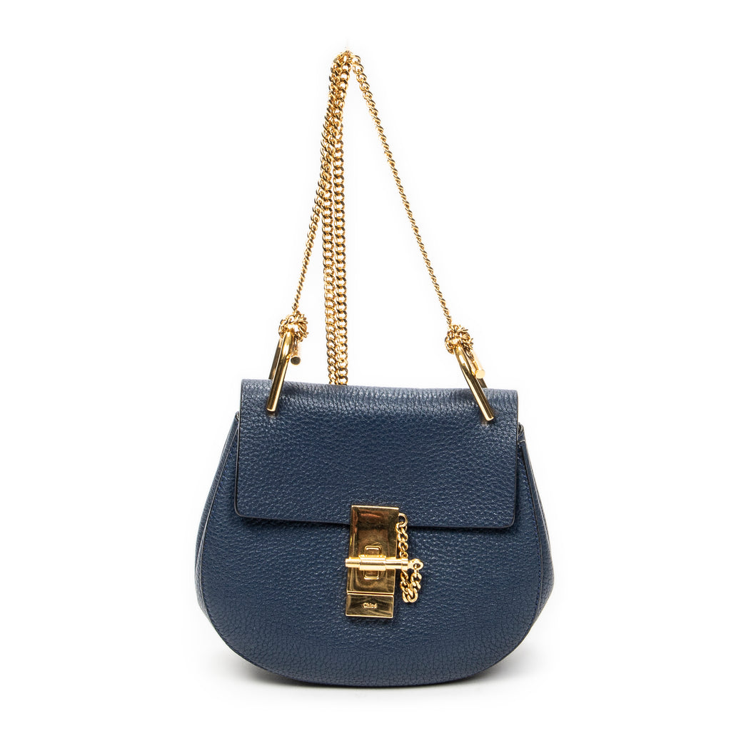 Shoulder Bag Mini Drew Navy Grained Calfskin Leather
