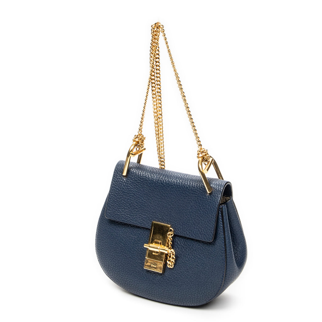 Shoulder Bag Mini Drew Navy Grained Calfskin Leather