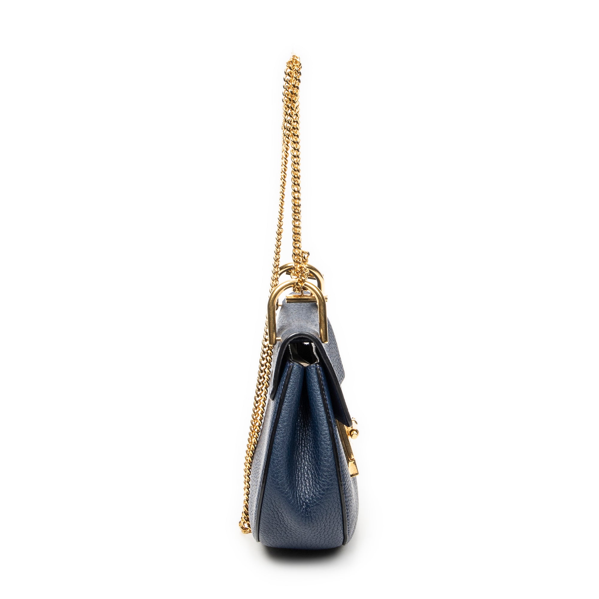 Shoulder Bag Mini Drew Navy Grained Calfskin Leather