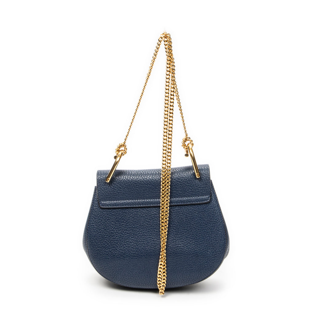 Shoulder Bag Mini Drew Navy Grained Calfskin Leather
