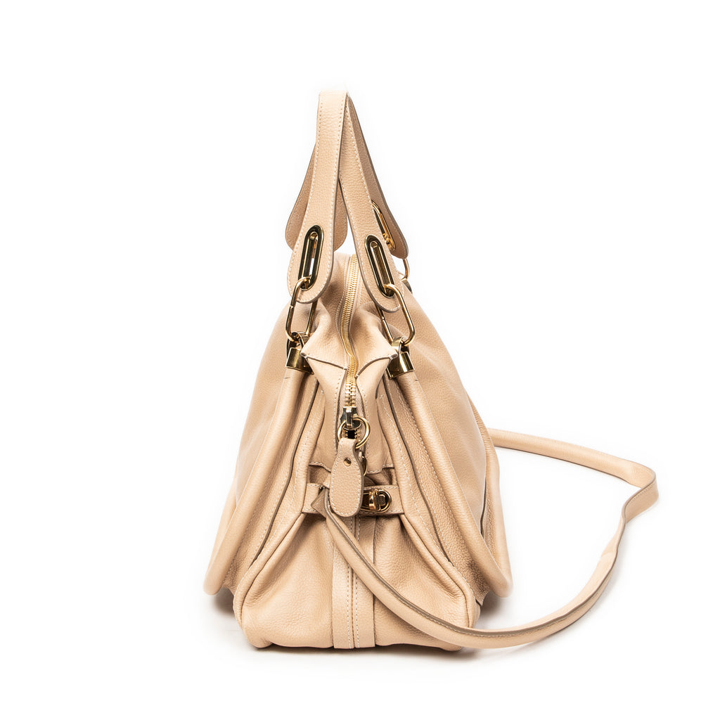 Shoulder Bag Medium Paraty Beige Grained Calfskin Leather