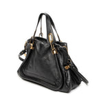 Shoulder Bag Medium Paraty Black Grained Calfskin Leather