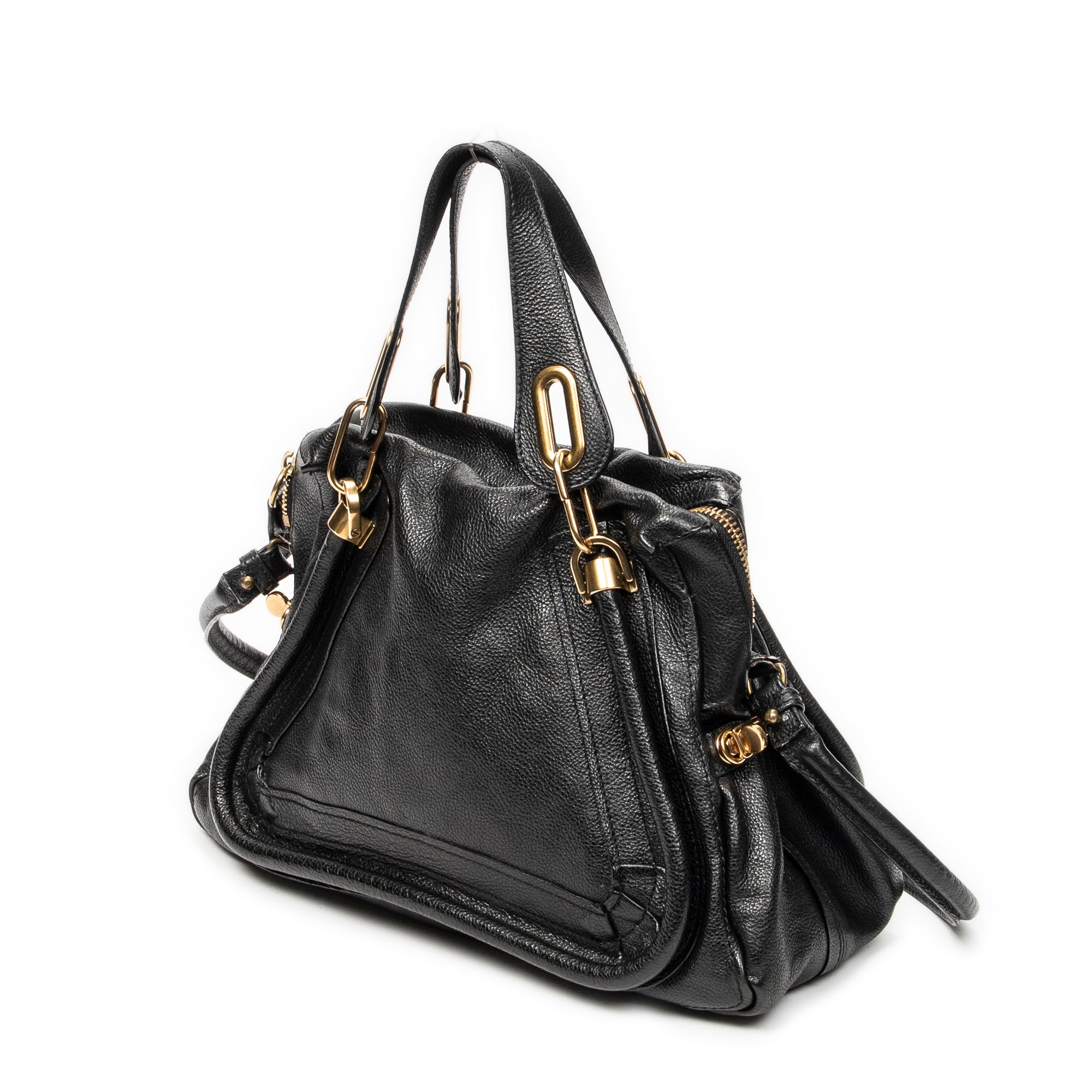 Shoulder Bag Medium Paraty Black Grained Calfskin Leather