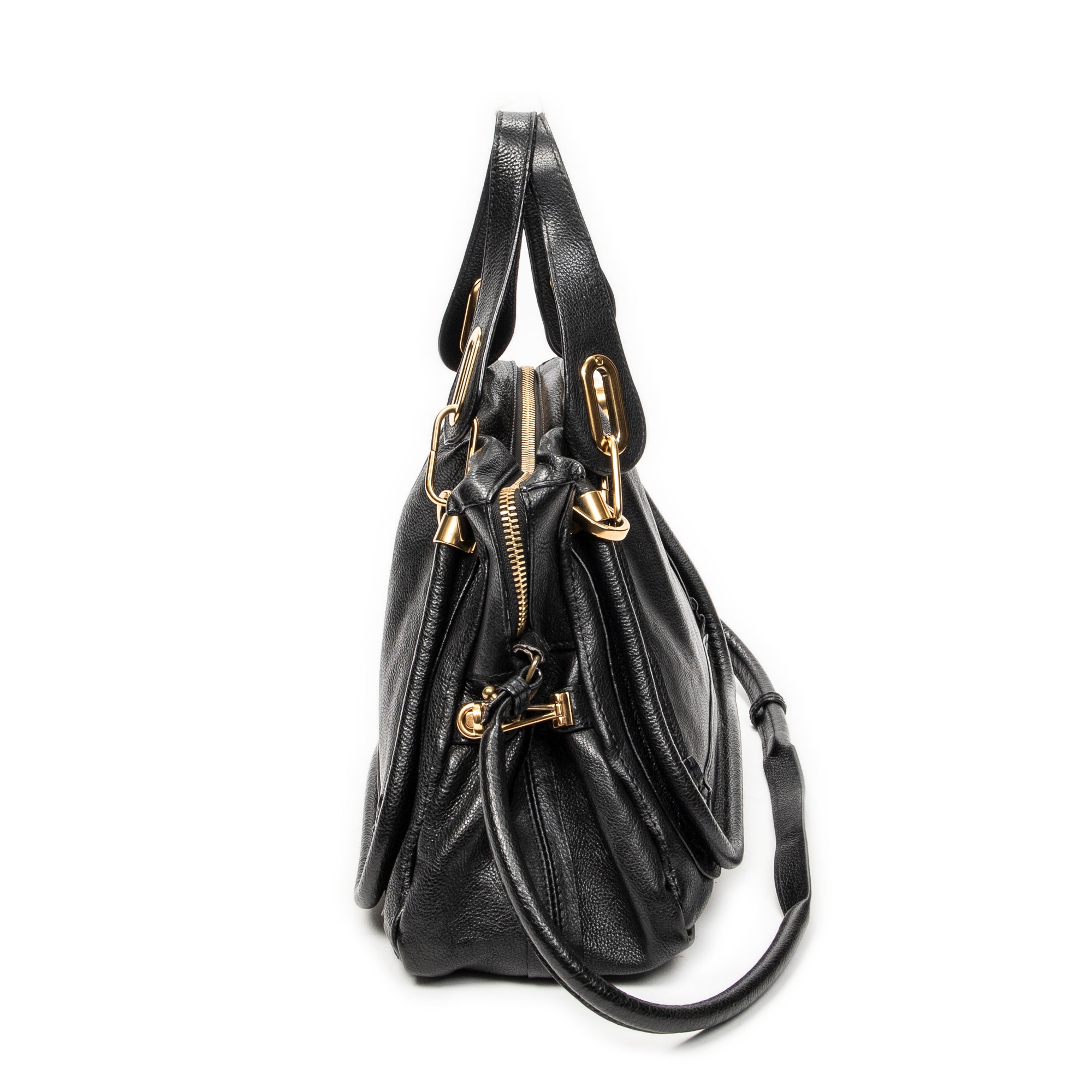 Shoulder Bag Medium Paraty Black Grained Calfskin Leather