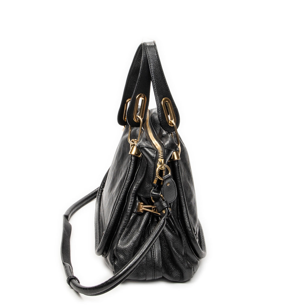 Shoulder Bag Medium Paraty Black Grained Calfskin Leather