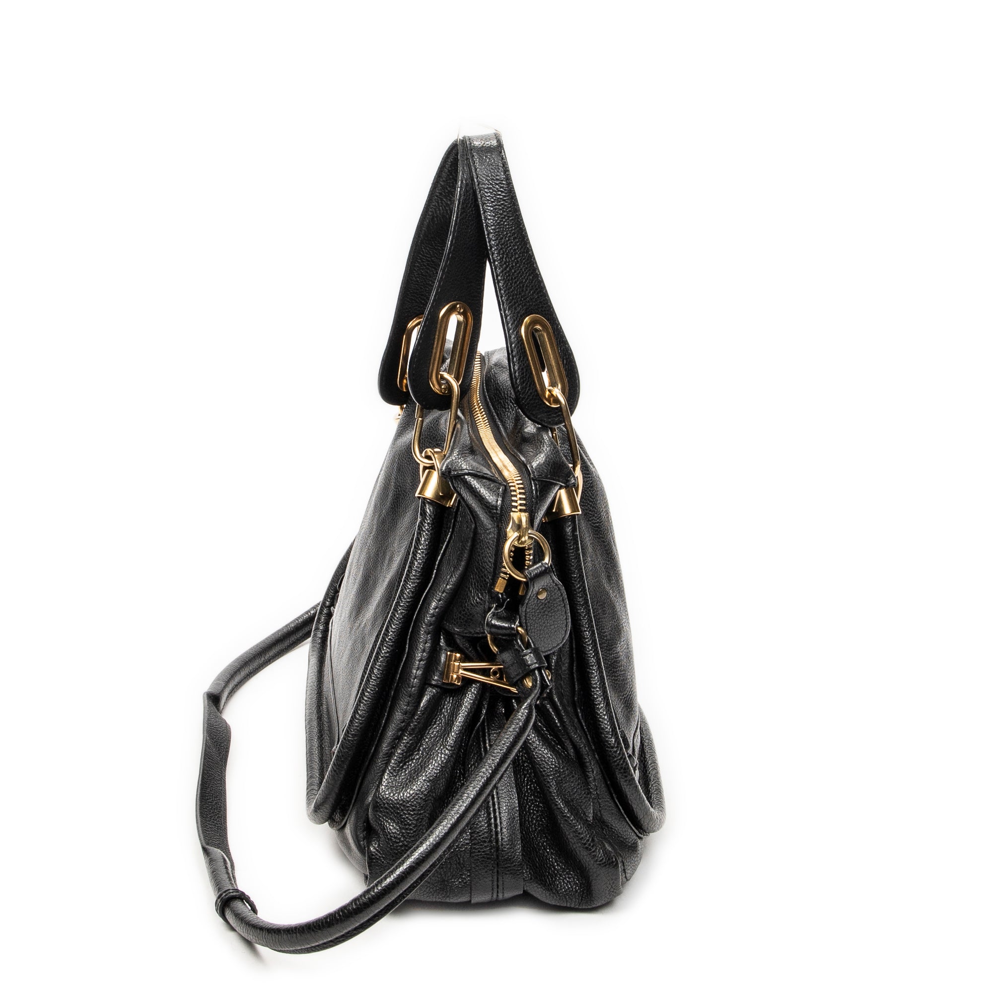Shoulder Bag Medium Paraty Black Grained Calfskin Leather