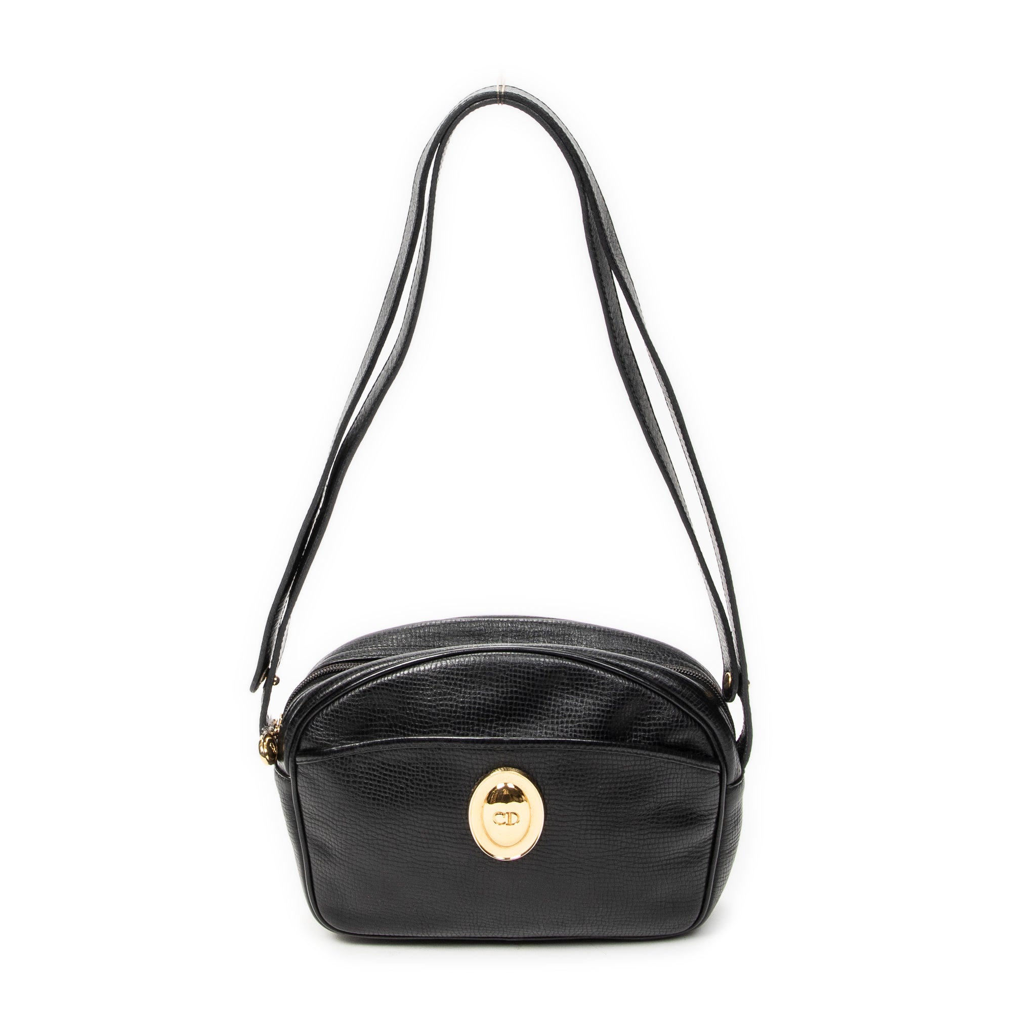 Shoulder Bag Vintage CD Camera Crossbody Black Grained Leather