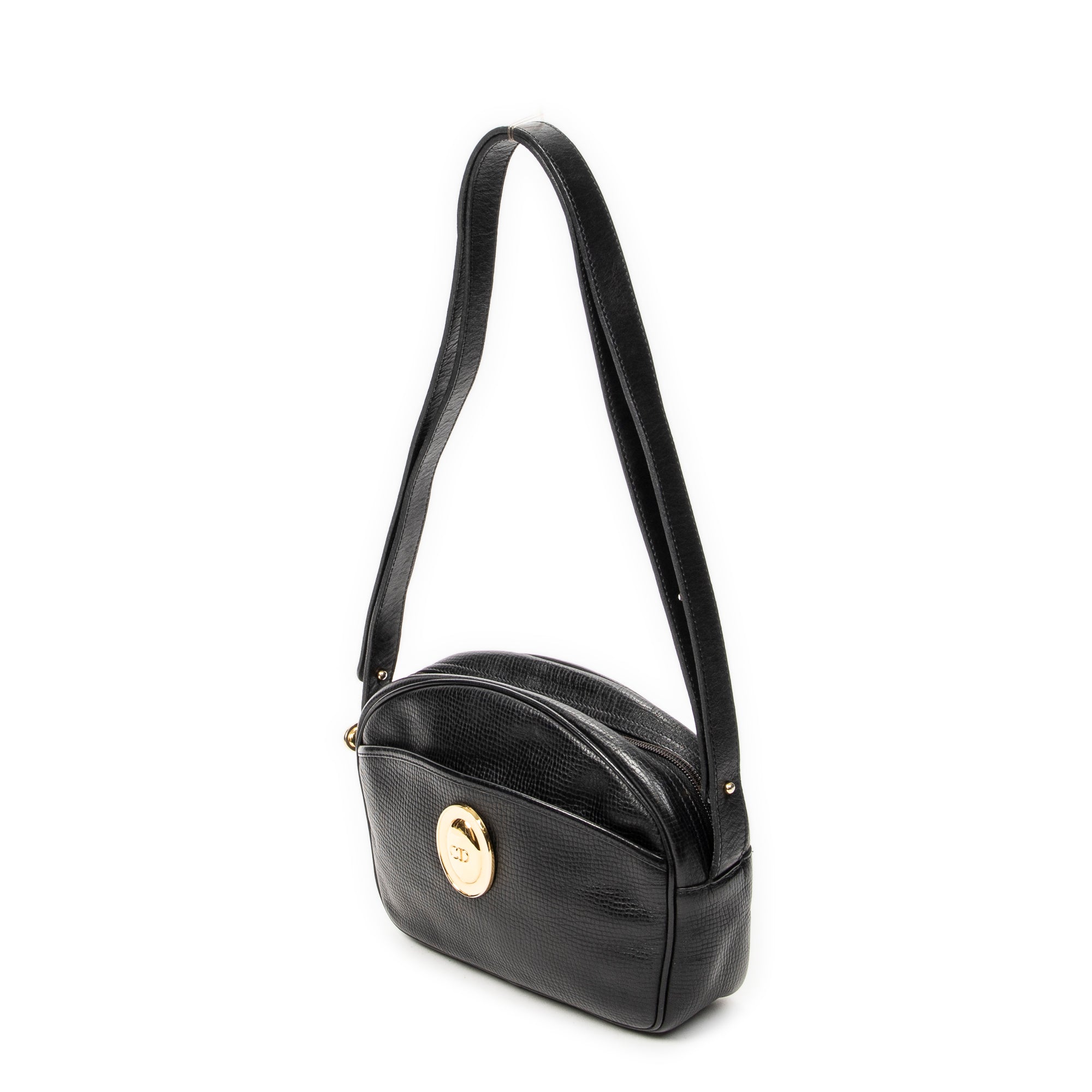 Shoulder Bag Vintage CD Camera Crossbody Black Grained Leather