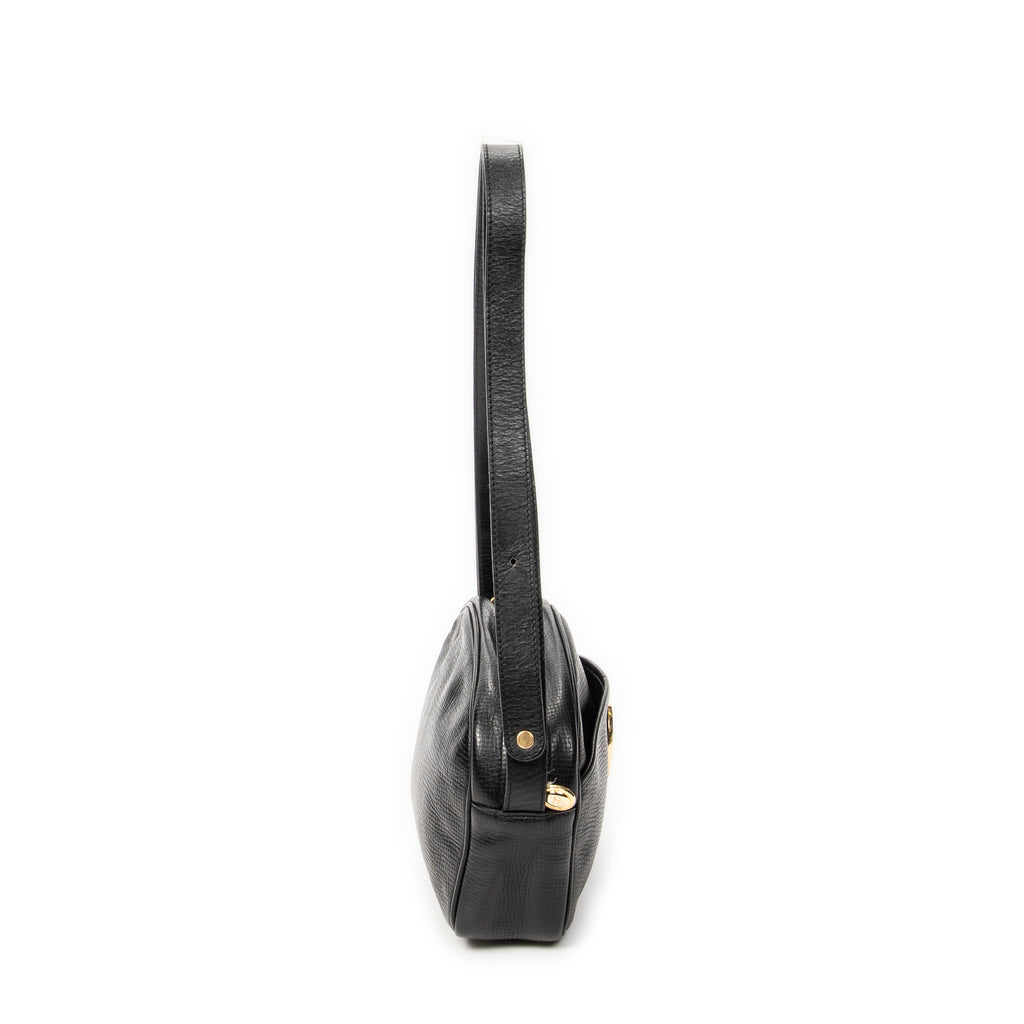 Shoulder Bag Vintage CD Camera Crossbody Black Grained Leather