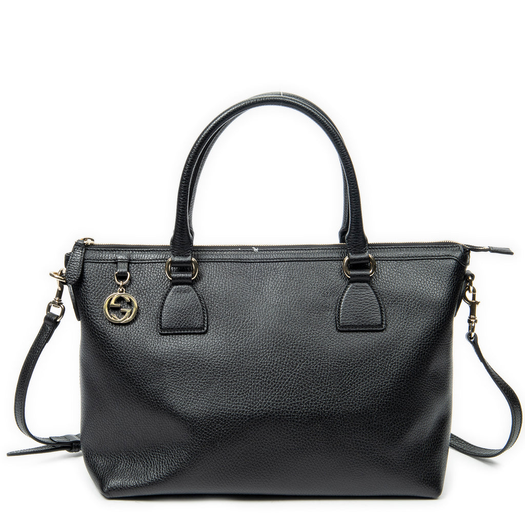 Bolso de Hombro Grande GG Charm Zip Tote Piel de Becerro Granulada Negra