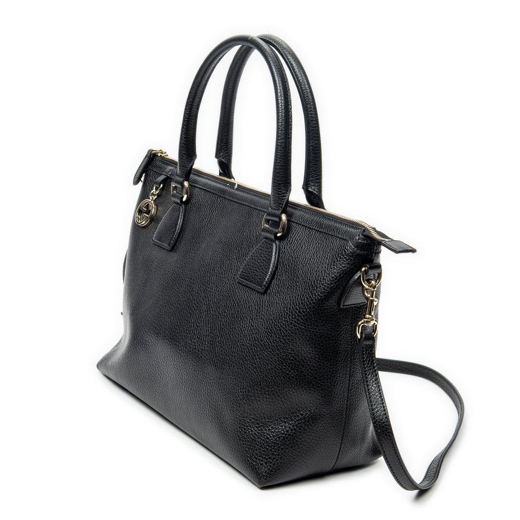 Shoulder Bag Large GG Charm Zip Tote Black Grained Calfskin Leather