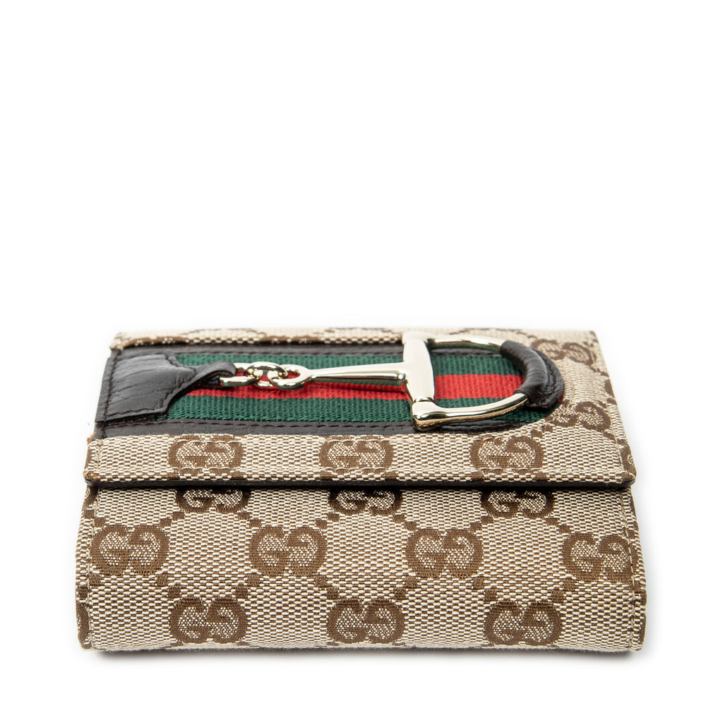 Wallet Horsebit Trifold Wallet Beige Monogrammed Canvas