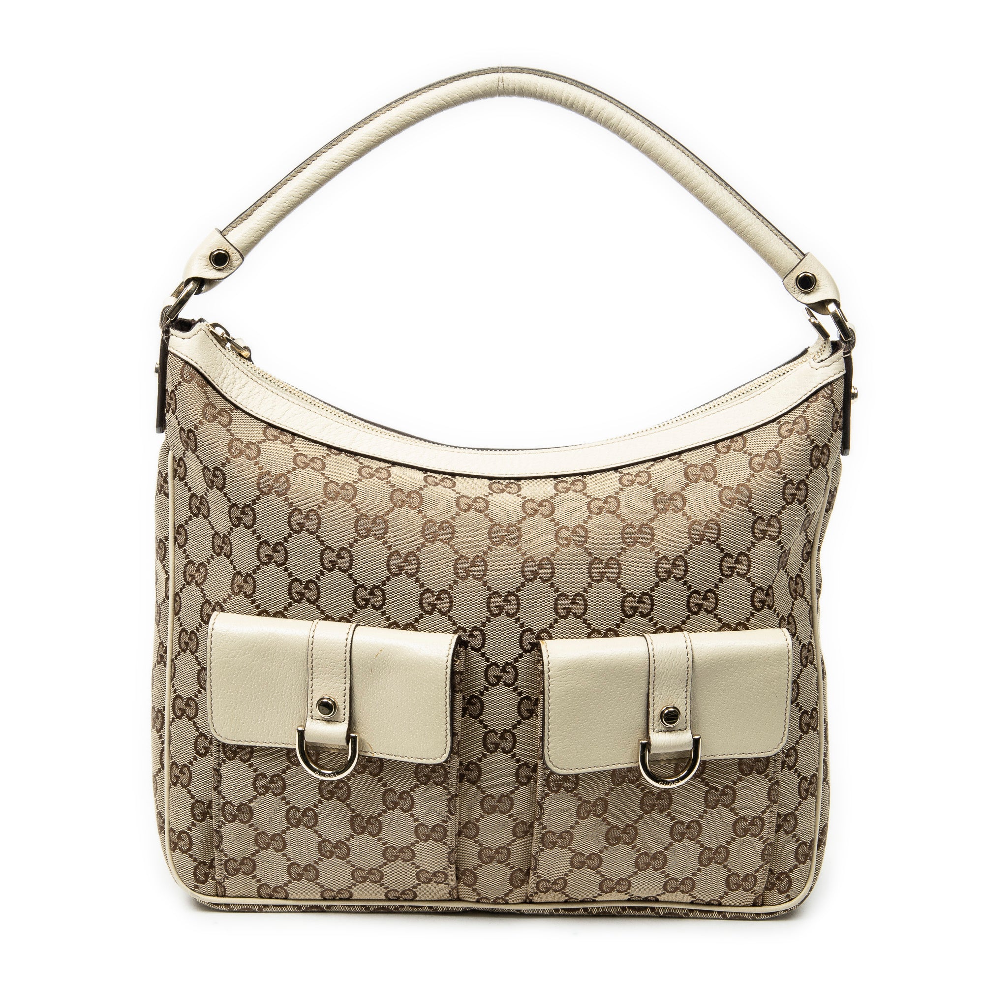 Shoulder Bag Medium Abbey Pocket Hobo Beige Monogrammed Canvas