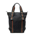Shoulder Bag Web Buckle Vertical Tote Black Monogrammed Canvas