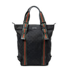 Shoulder Bag Web Buckle Vertical Tote Black Monogrammed Canvas