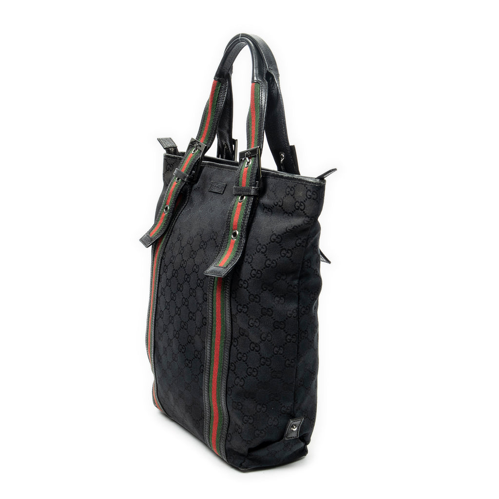 Sac porté épaule, boucle Web, cabas vertical, toile monogrammée noire