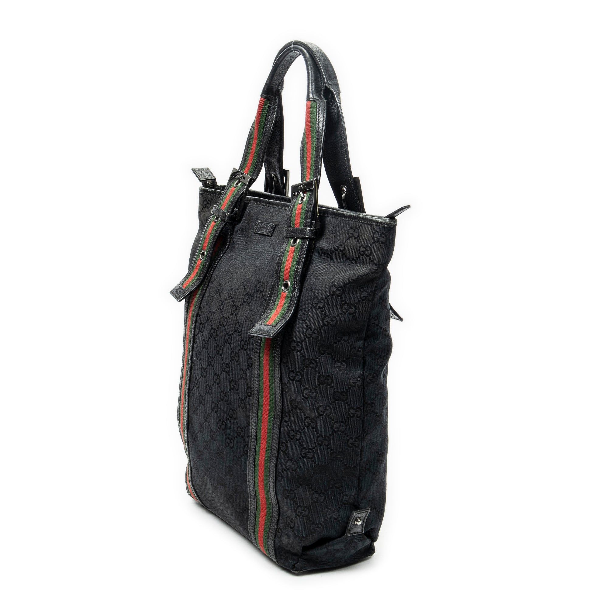 Sac porté épaule, boucle Web, cabas vertical, toile monogrammée noire