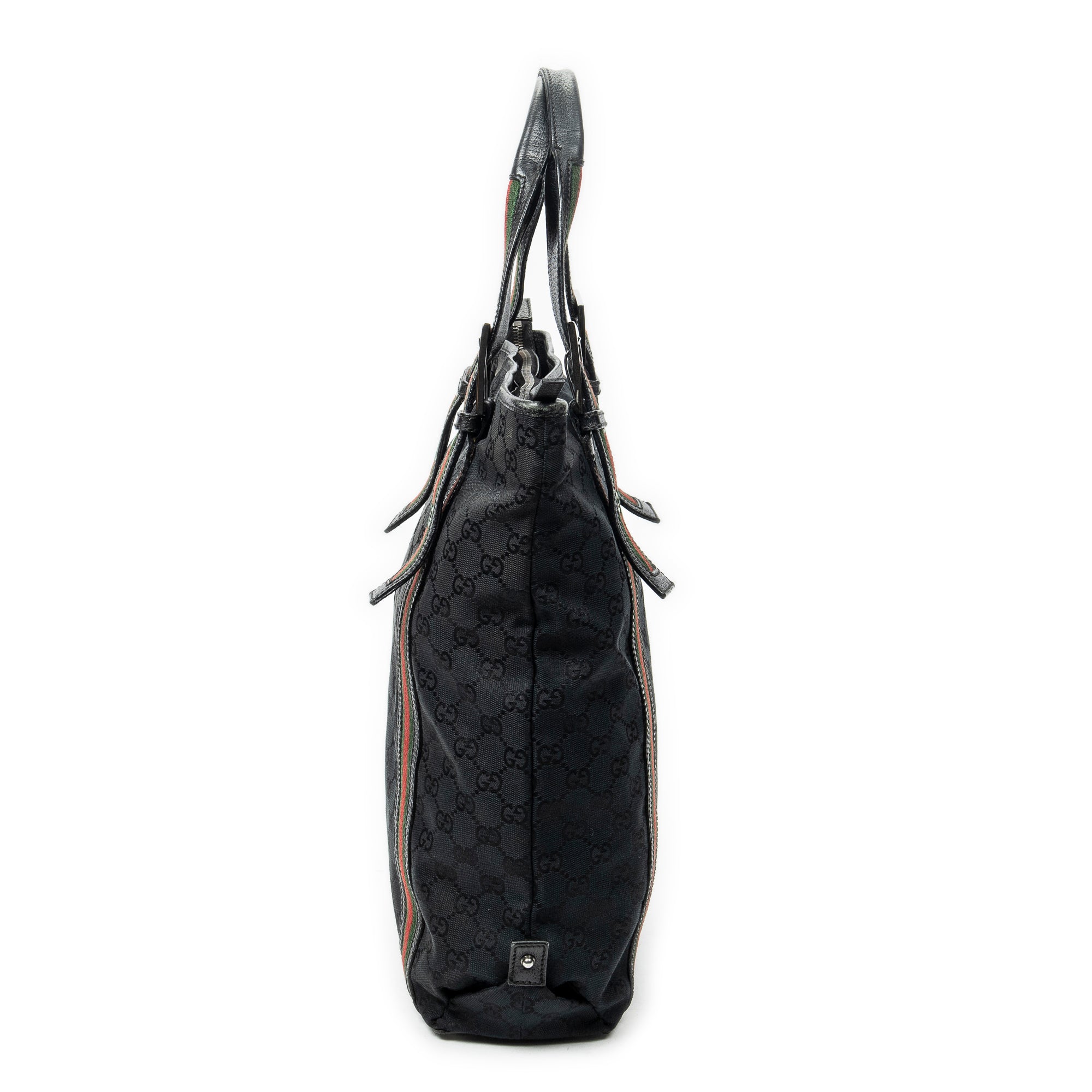 Shoulder Bag Web Buckle Vertical Tote Black Monogrammed Canvas