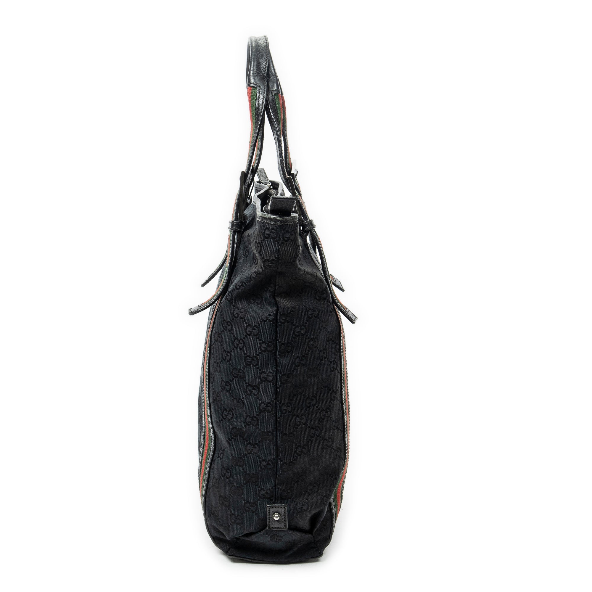 Shoulder Bag Web Buckle Vertical Tote Black Monogrammed Canvas