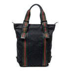 Shoulder Bag Web Buckle Vertical Tote Black Monogrammed Canvas