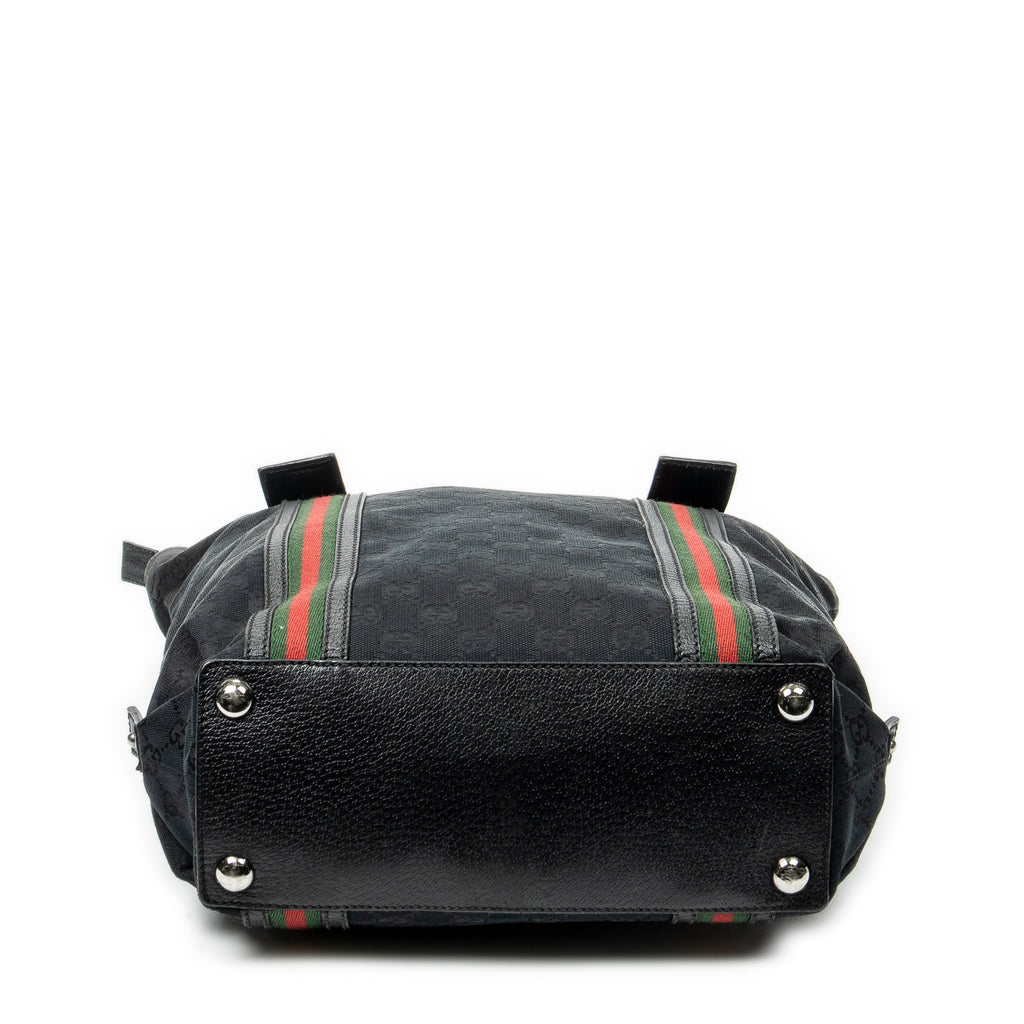 Shoulder Bag Web Buckle Vertical Tote Black Monogrammed Canvas