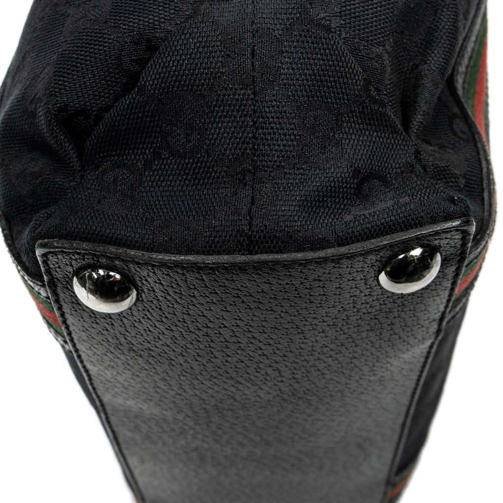 Sac porté épaule, boucle Web, cabas vertical, toile monogrammée noire