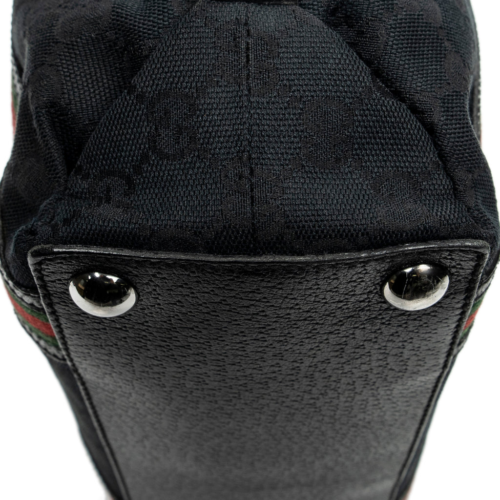 Shoulder Bag Web Buckle Vertical Tote Black Monogrammed Canvas