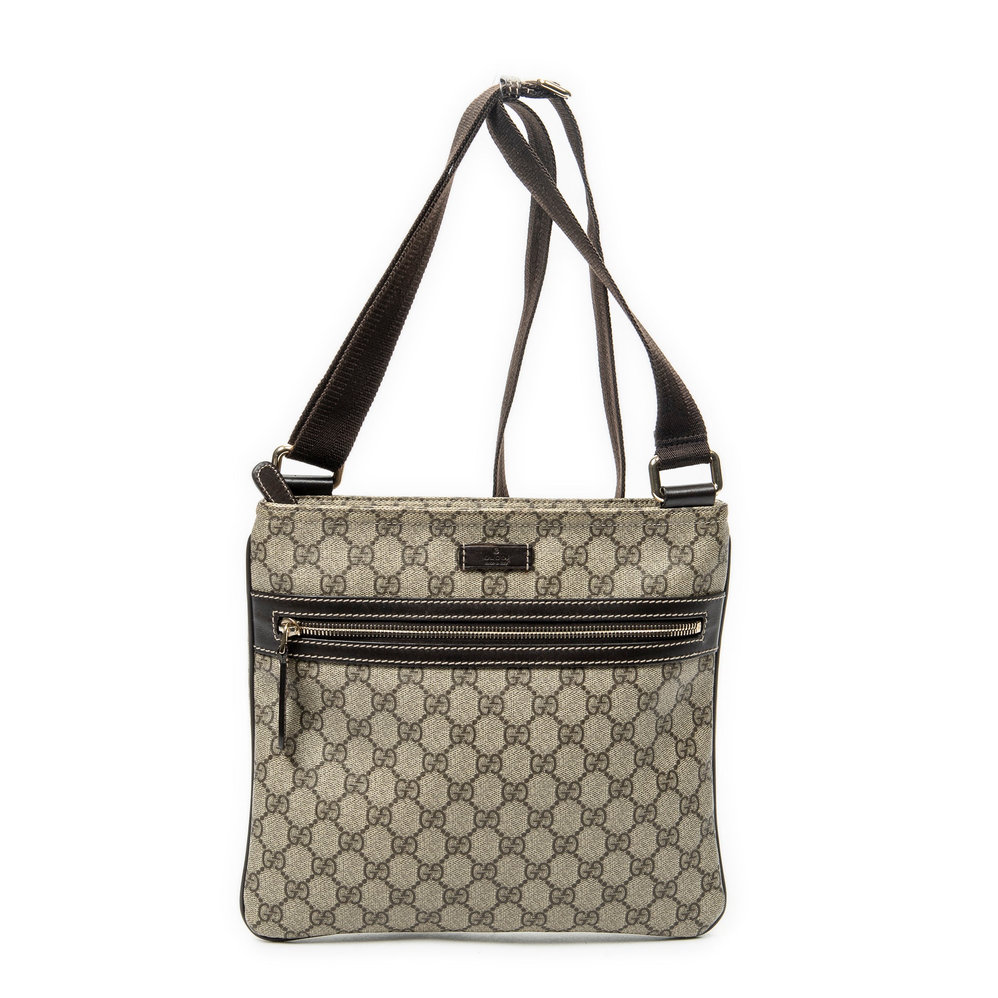 Shoulder Bag Square Front Zip Crossbody Beige Supreme Coated Canvas